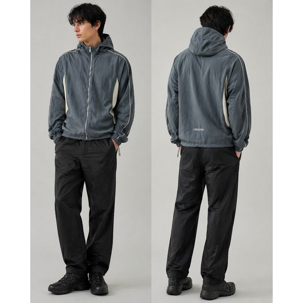 NWOT Croquis Hooded Windbreaker Jacket Mens M Blue Grey Lightweight Zip‎ Up